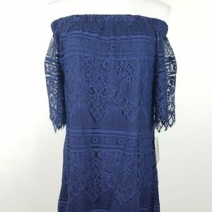 Breathless Size XL Dress Blue Lace Off Shoulder